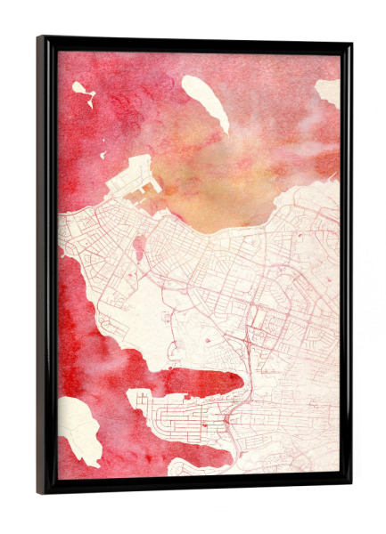 Poster mit schwarzem Rahmen "Reykjavík Island II" artboxONE - Städte,Reise - Städte,Stadtkarte,Wasserfarbe