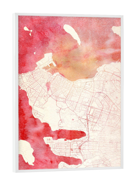 Poster mit weißem Rahmen "Reykjavík Island II" artboxONE - Städte,Reise - Städte,Stadtkarte,Wasserfarbe