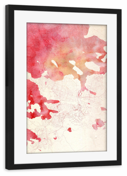 Poster mit Rahmen schwarz "Reykjavík Island I" artboxONE - Städte,Reise - Städte,Stadtkarte,Wasserfarbe