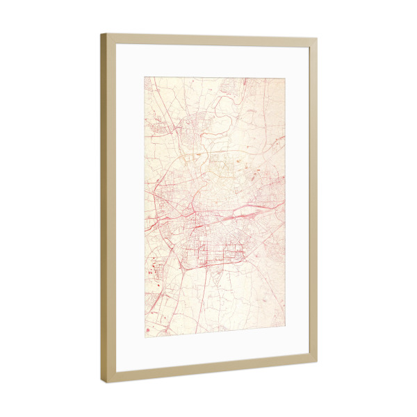 Poster mit Rahmen Gold "Rennes Frankreich II" artboxONE - Städte,Reise - Städte,Stadtkarte,Wasserfarbe