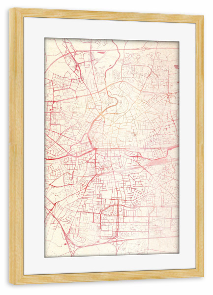 Poster mit Rahmen kiefer "Rennes Frankreich I" artboxONE - Städte,Reise - Städte,Stadtkarte,Wasserfarbe