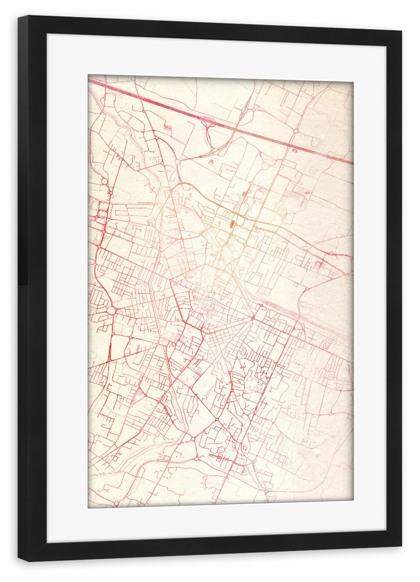 Poster mit Rahmen schwarz "Reggio-nell-Emilia Italien II" artboxONE - Städte,Reise - Städte,Stadtkarte,Wasserfarbe