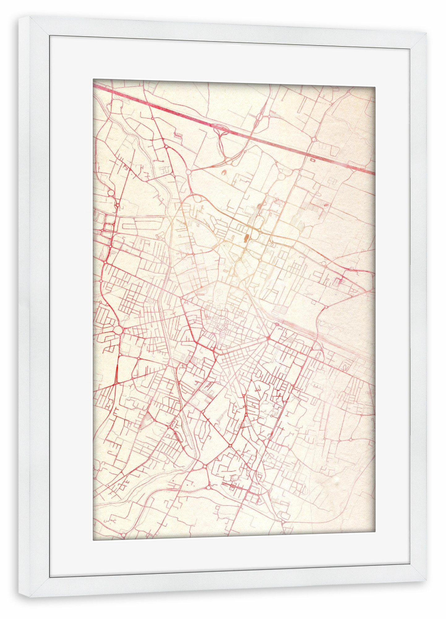 Poster mit Rahmen weiß "Reggio-nell-Emilia Italien II" artboxONE - Städte,Reise - Städte,Stadtkarte,Wasserfarbe