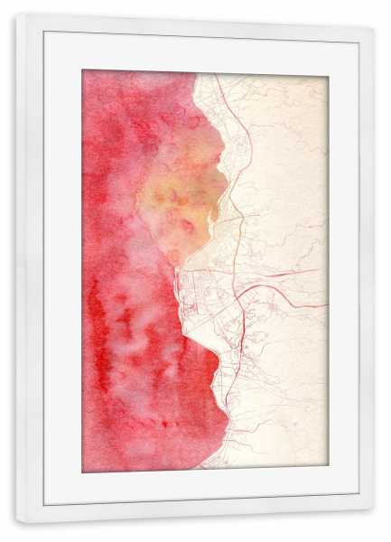 Poster mit Rahmen weiß "Reggio-Calabria Italien II" artboxONE - Städte,Reise - Städte,Stadtkarte,Wasserfarbe