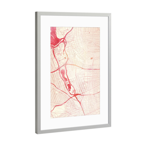 Poster mit Rahmen Silber "Queens USA II" artboxONE - Städte,Reise - Städte,Stadtkarte,Wasserfarbe