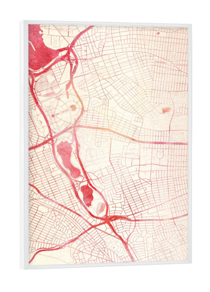 Poster mit weißem Rahmen "Queens USA II" artboxONE - Städte,Reise - Städte,Stadtkarte,Wasserfarbe