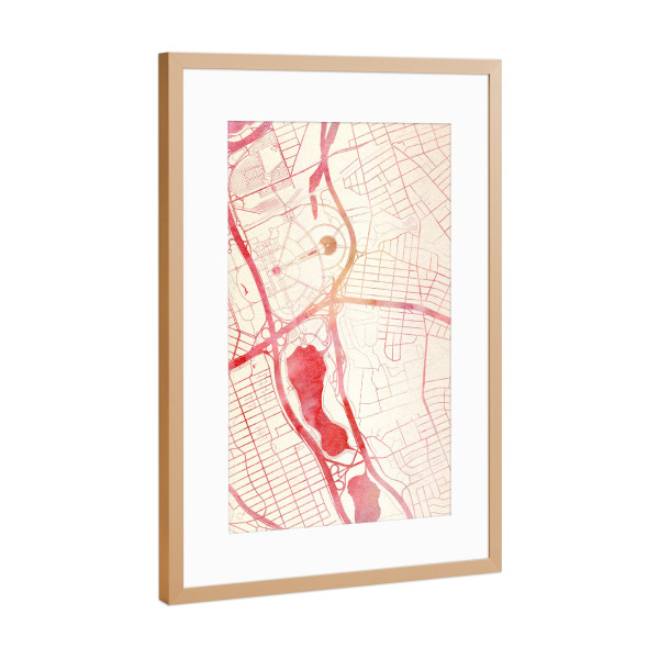 Poster mit Rahmen Kupfer "Queens USA I" artboxONE - Städte,Reise - Städte,Stadtkarte,Wasserfarbe