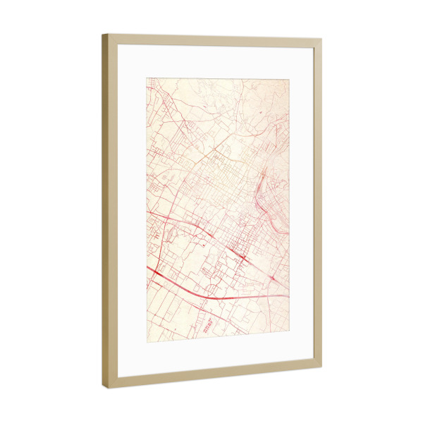 Poster mit Rahmen Gold "Prato Italien I" artboxONE - Städte,Reise - Städte,Stadtkarte,Wasserfarbe