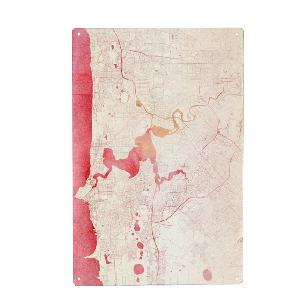 Holzbild "Perth Australien I" artboxONE - Städte,Reise - Städte,Stadtkarte,Wasserfarbe
