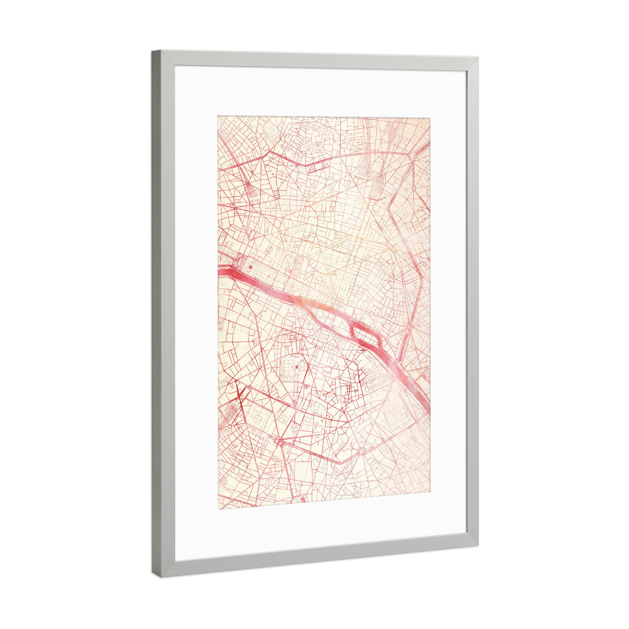 Poster mit Rahmen Silber "Paris Frankreich II" artboxONE - Städte,Reise - Städte,Stadtkarte,Wasserfarbe