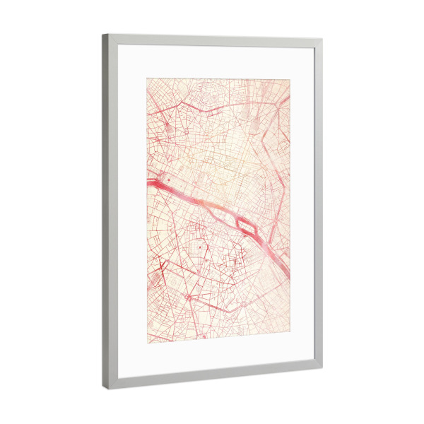 Poster mit Rahmen Silber "Paris Frankreich II" artboxONE - Städte,Reise - Städte,Stadtkarte,Wasserfarbe