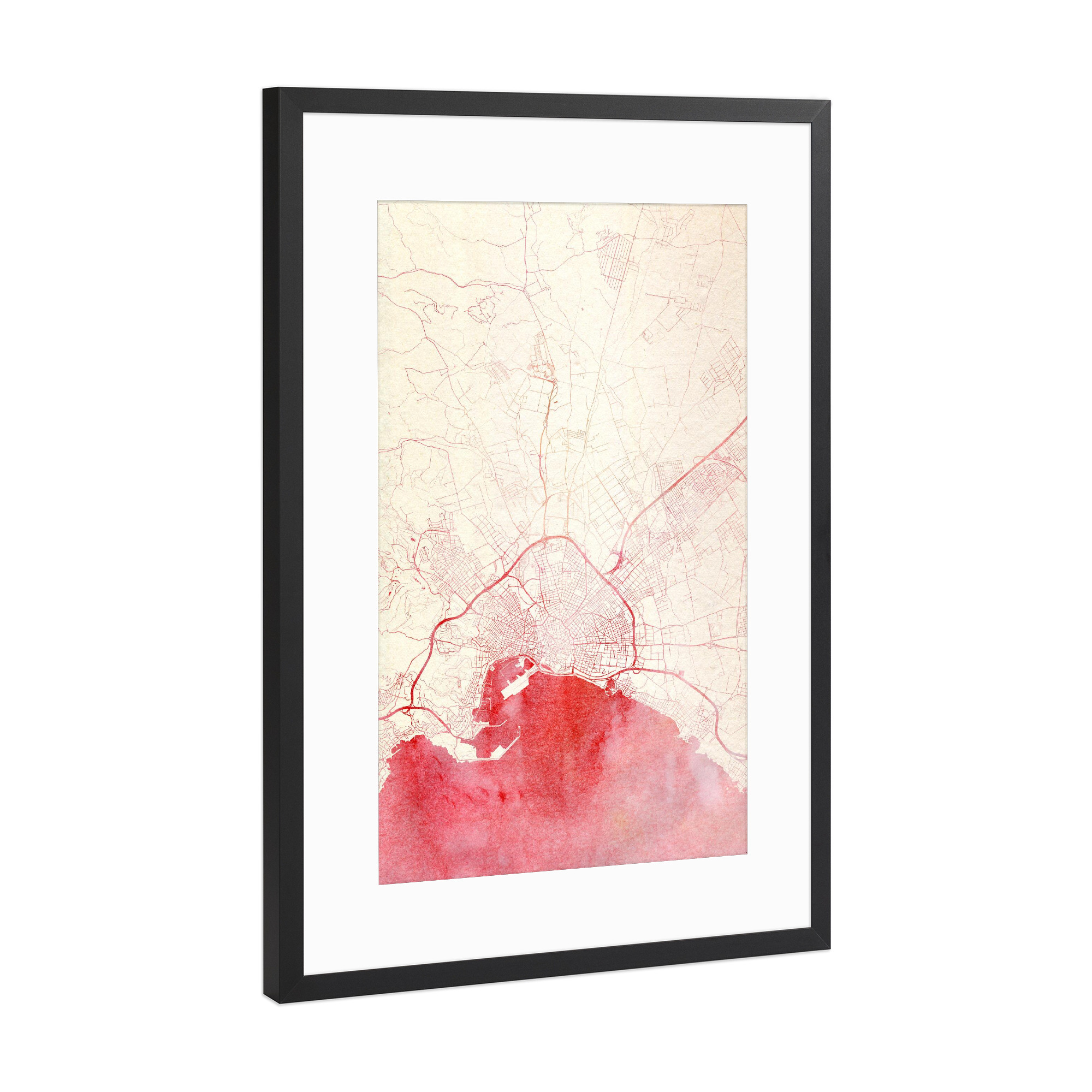 Poster mit Rahmen Schwarz (Metallic) "Palma Mallorca I" artboxONE - Städte,Reise - Städte,Stadtkarte,Wasserfarbe