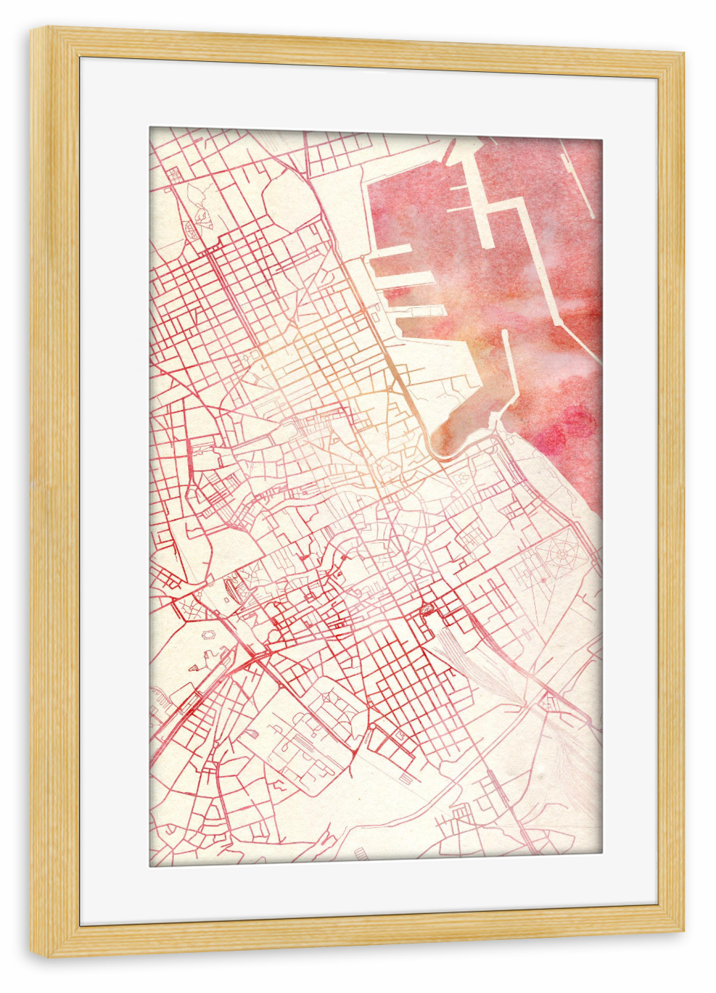 Poster mit Rahmen kiefer "Palermo Italien II" artboxONE - Städte,Reise - Städte,Stadtkarte,Wasserfarbe