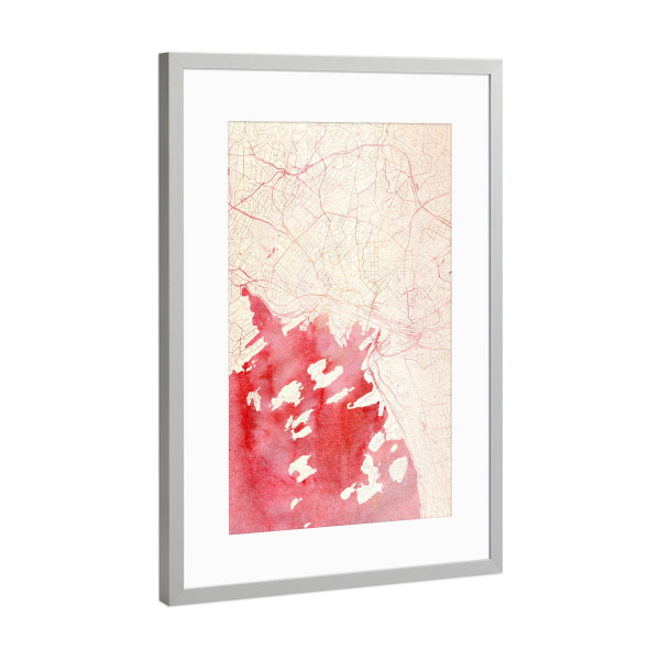 Poster mit Rahmen Silber "Oslo Norwegen 3" artboxONE - Städte,Reise - Städte,Stadtkarte,Wasserfarbe