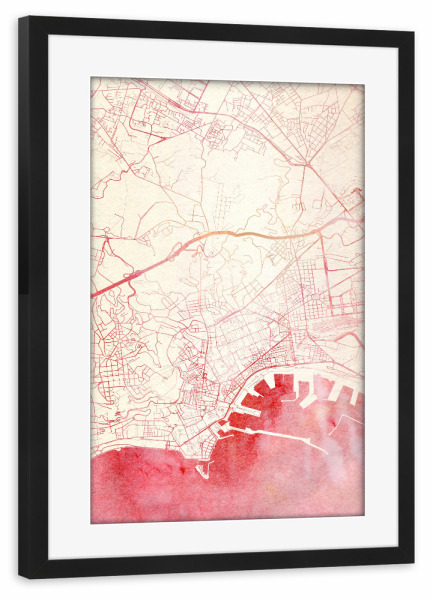 Poster mit Rahmen schwarz "Neapel Italien II" artboxONE - Städte,Reise - Städte,Stadtkarte,Wasserfarbe