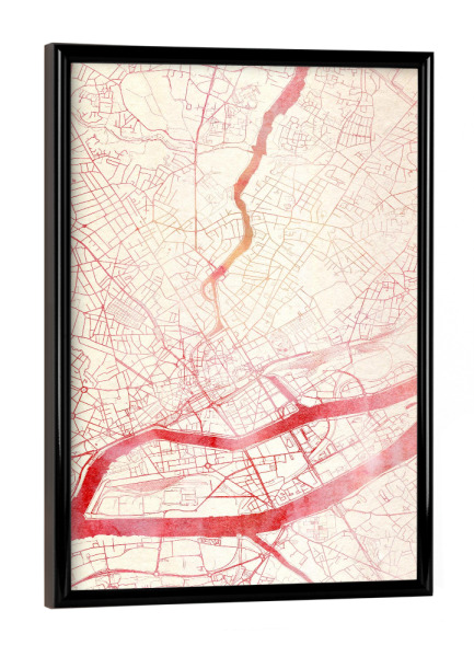 Poster mit schwarzem Rahmen "Nantes Frankreich I" artboxONE - Städte,Reise - Städte,Stadtkarte,Wasserfarbe