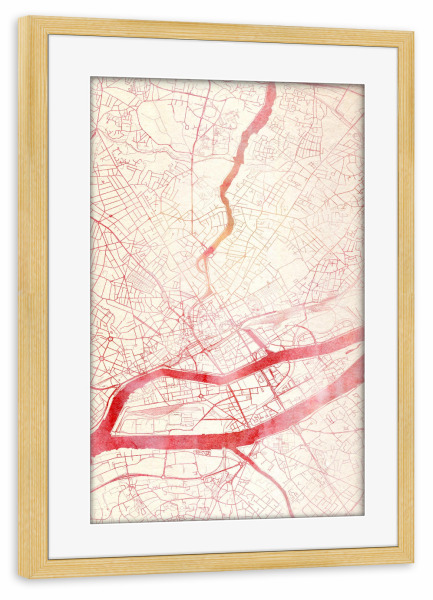 Poster mit Rahmen kiefer "Nantes Frankreich I" artboxONE - Städte,Reise - Städte,Stadtkarte,Wasserfarbe
