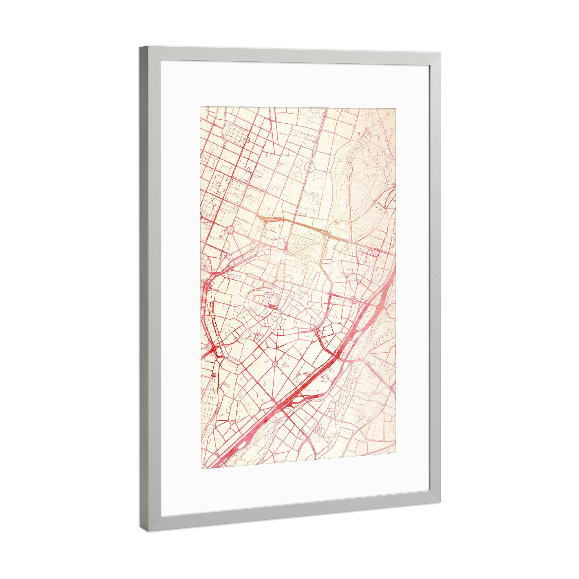 Poster mit Rahmen Silber "München Deutschland 3" artboxONE - Städte,Reise - Städte,Stadtkarte,Wasserfarbe