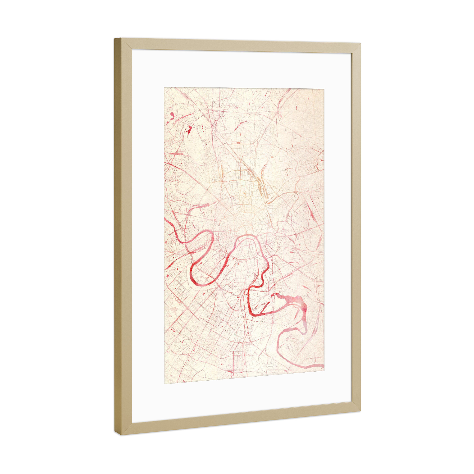 Poster mit Rahmen Gold "Moskau Russland II" artboxONE - Städte,Reise - Städte,Stadtkarte,Wasserfarbe