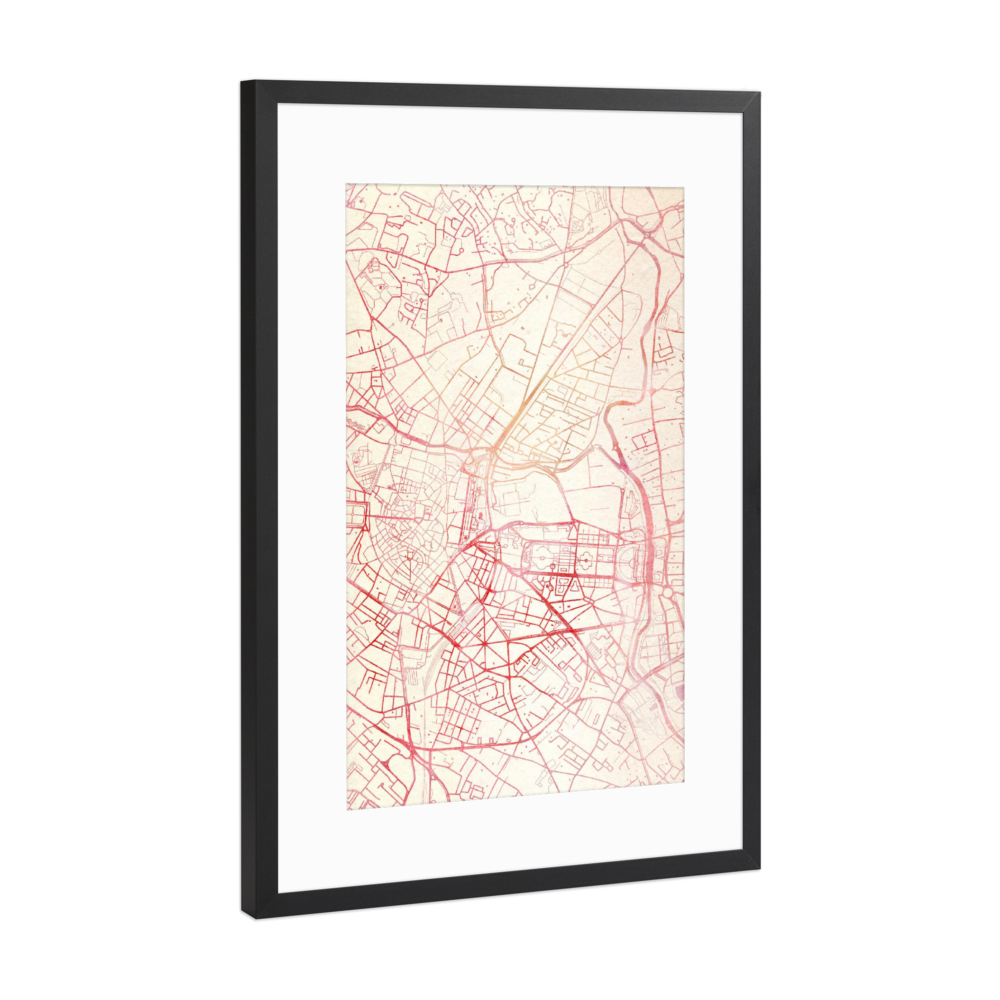 Poster mit Rahmen Schwarz (Metallic) "Montpellier Frankreich II" artboxONE - Städte,Reise - Städte,Stadtkarte,Wasserfarbe