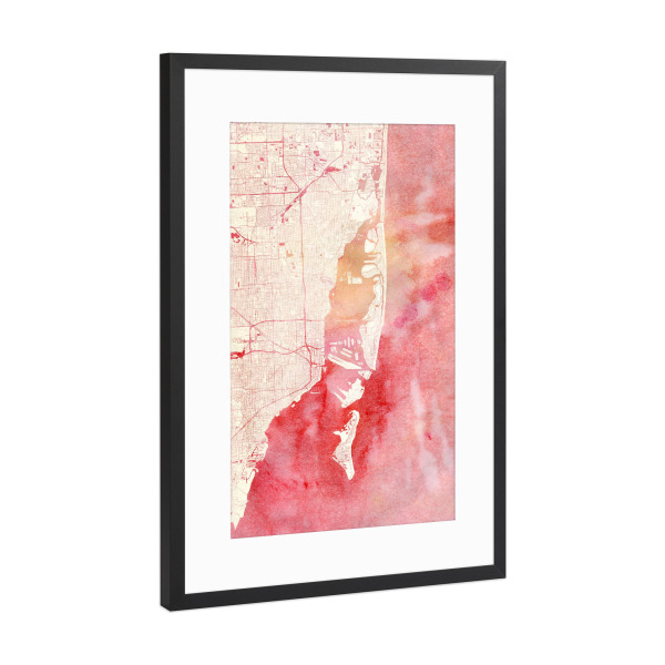 Poster mit Rahmen Schwarz (Metallic) "Miami USA I" artboxONE - Städte,Reise - Städte,Stadtkarte,Wasserfarbe