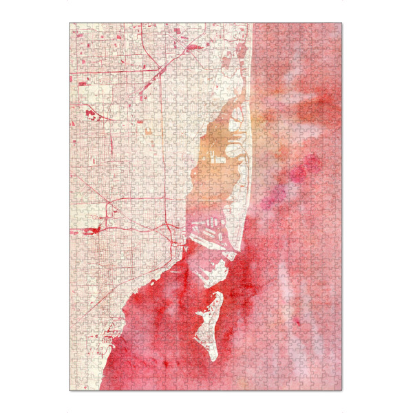 Puzzle Ravensburger "Miami USA I" artboxONE - Städte,Reise - Städte,Stadtkarte,Wasserfarbe - Bild städte