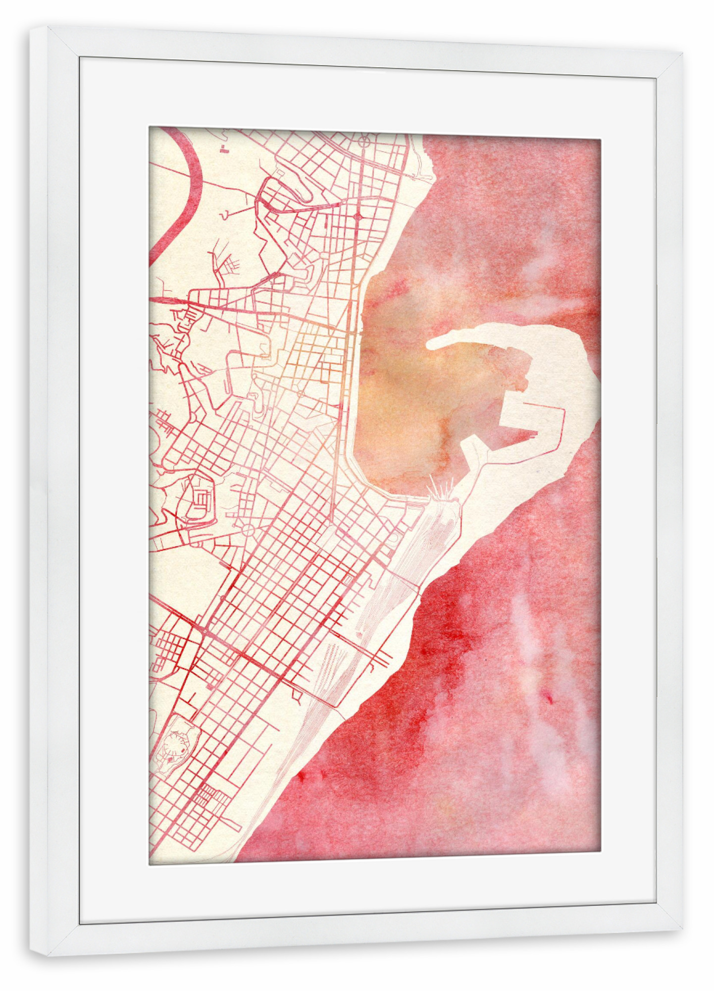 Poster mit Rahmen weiß "Messina Italien II" artboxONE - Städte,Reise - Städte,Stadtkarte,Wasserfarbe