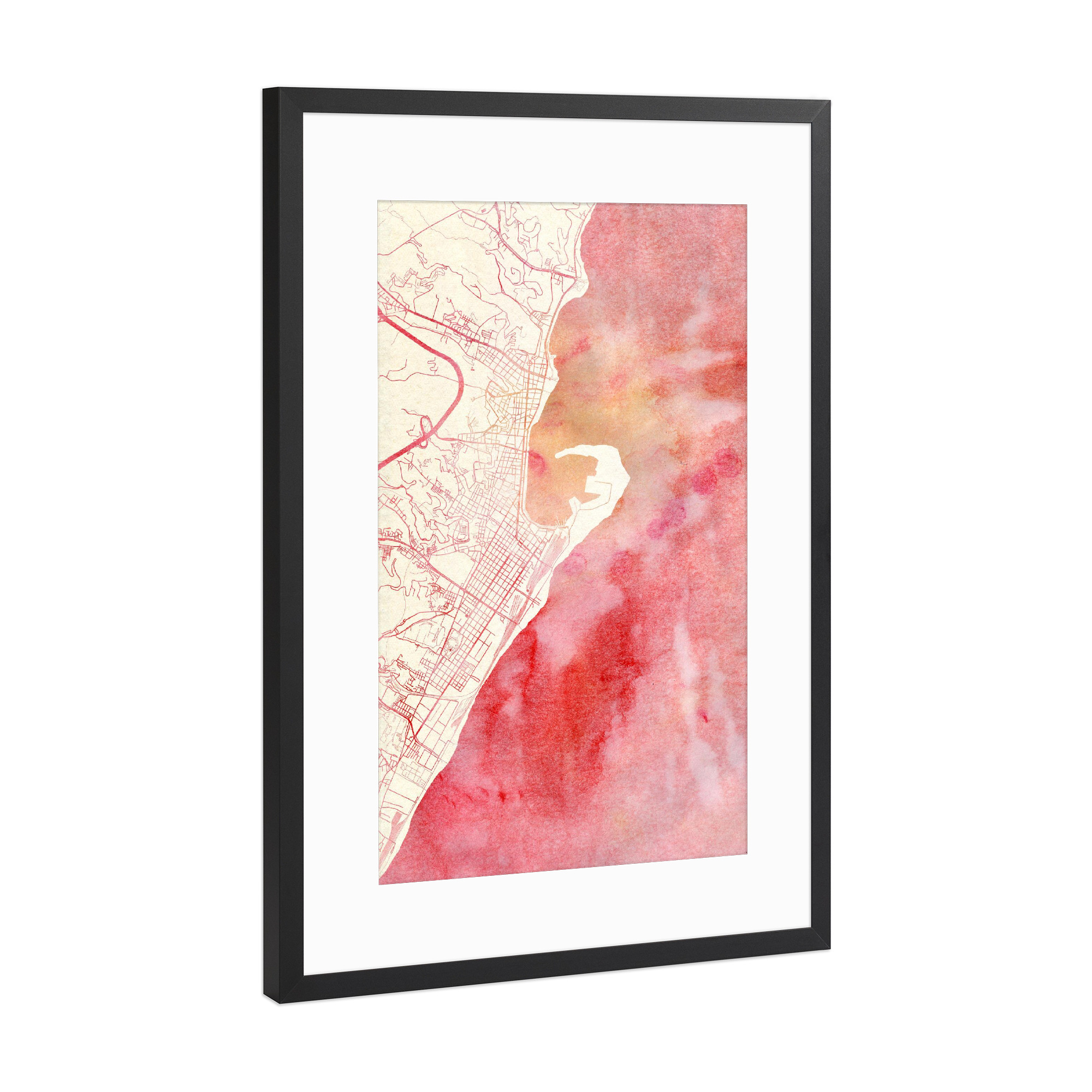 Poster mit Rahmen Schwarz (Metallic) "Messina Italien I" artboxONE - Städte,Reise - Städte,Stadtkarte,Wasserfarbe