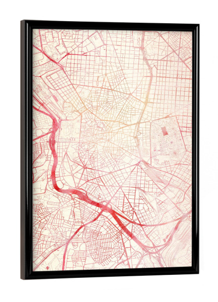 Poster mit schwarzem Rahmen "Madrid Spanien II" artboxONE - Städte,Reise - Städte,Stadtkarte,Wasserfarbe