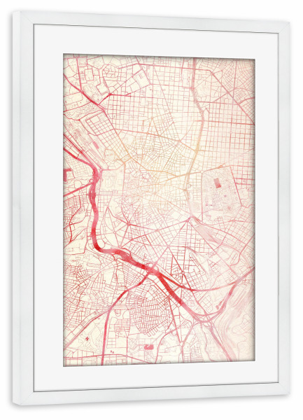 Poster mit Rahmen weiß "Madrid Spanien II" artboxONE - Städte,Reise - Städte,Stadtkarte,Wasserfarbe