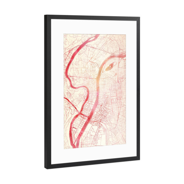 Poster mit Rahmen Schwarz (Metallic) "Lyon Frankreich I" artboxONE - Städte,Reise - Städte,Stadtkarte,Wasserfarbe