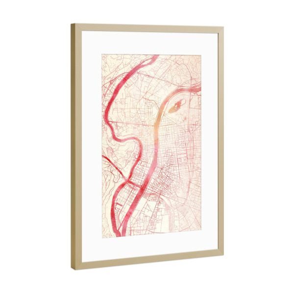 Poster mit Rahmen Gold "Lyon Frankreich I" artboxONE - Städte,Reise - Städte,Stadtkarte,Wasserfarbe