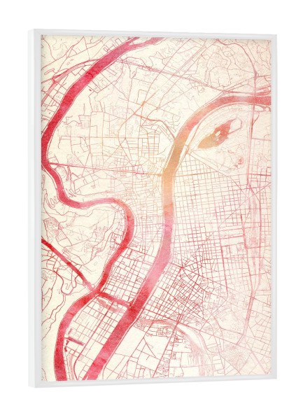 Poster mit weißem Rahmen "Lyon Frankreich I" artboxONE - Städte,Reise - Städte,Stadtkarte,Wasserfarbe