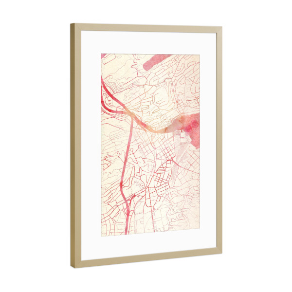 Poster mit Rahmen Gold "Luzern Schweiz I" artboxONE - Städte,Reise - Städte,Stadtkarte,Wasserfarbe