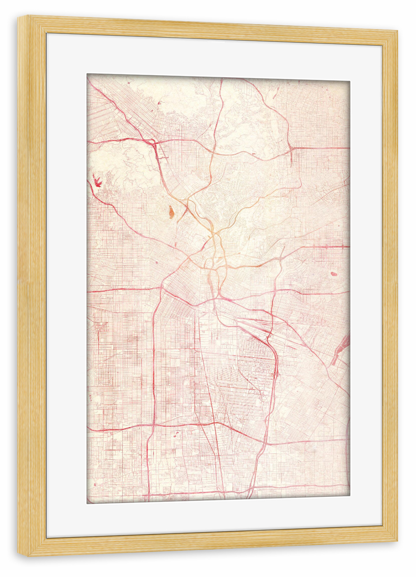 Poster mit Rahmen kiefer "Los-Angeles USA 3" artboxONE - Städte,Reise - Städte,Stadtkarte,Wasserfarbe