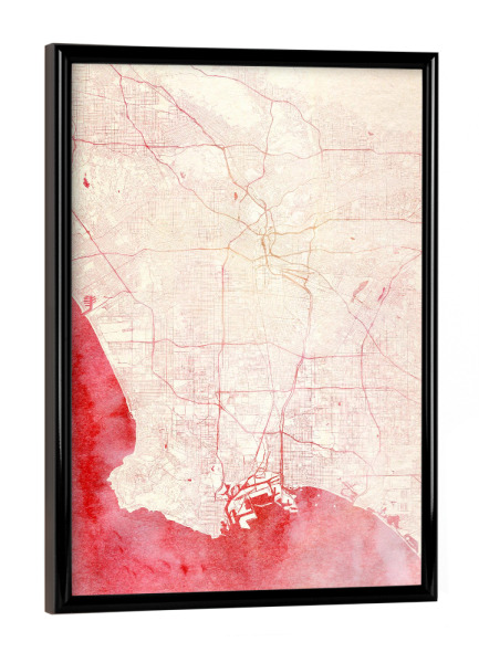 Poster mit schwarzem Rahmen "Los-Angeles USA I" artboxONE - Städte,Reise - Städte,Stadtkarte,Wasserfarbe