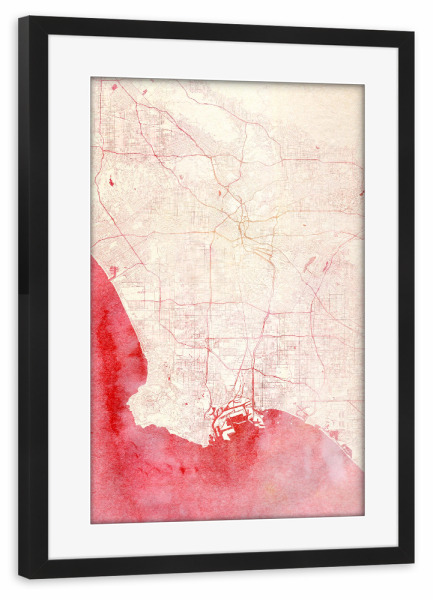 Poster mit Rahmen schwarz "Los-Angeles USA I" artboxONE - Städte,Reise - Städte,Stadtkarte,Wasserfarbe