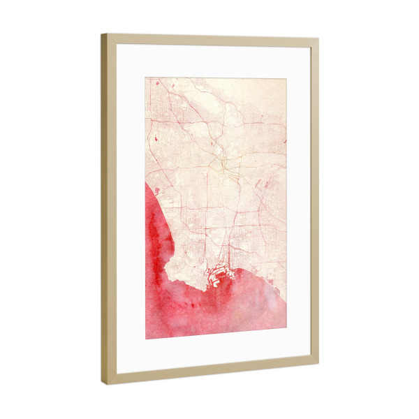 Poster mit Rahmen Gold "Los-Angeles USA I" artboxONE - Städte,Reise - Städte,Stadtkarte,Wasserfarbe