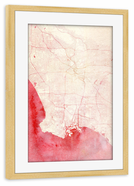 Poster mit Rahmen kiefer "Los-Angeles USA I" artboxONE - Städte,Reise - Städte,Stadtkarte,Wasserfarbe