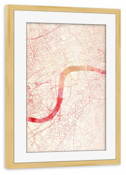 Poster mit Rahmen kiefer "London GB II" artboxONE - Städte,Reise - Städte,Stadtkarte,Wasserfarbe