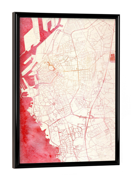 Poster mit schwarzem Rahmen "Livorno Italien II" artboxONE - Städte,Reise - Städte,Stadtkarte,Wasserfarbe