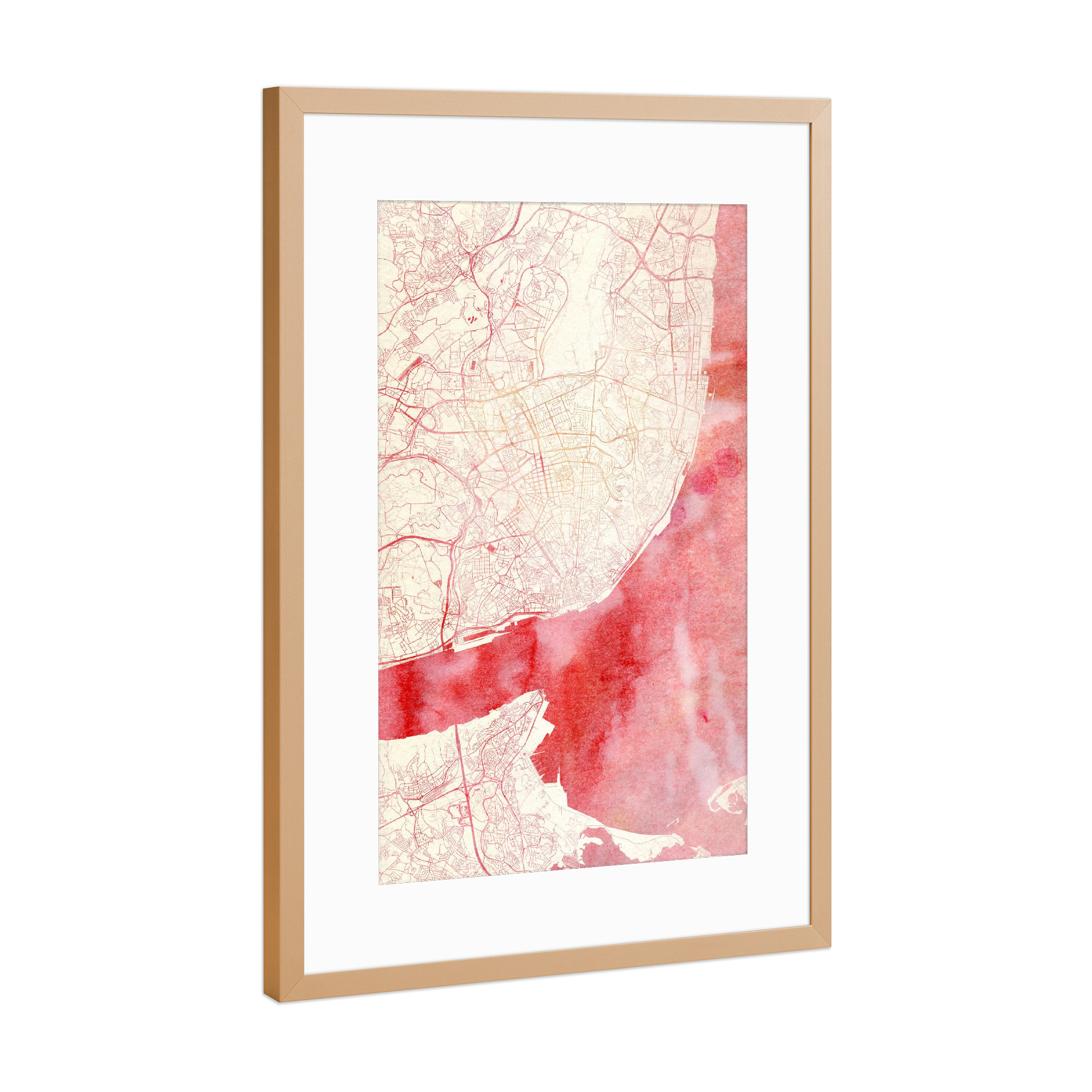 Poster mit Rahmen Kupfer "Lissabon Portugal I" artboxONE - Städte,Reise - Städte,Stadtkarte,Wasserfarbe
