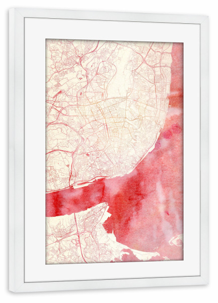 Poster mit Rahmen weiß "Lissabon Portugal I" artboxONE - Städte,Reise - Städte,Stadtkarte,Wasserfarbe