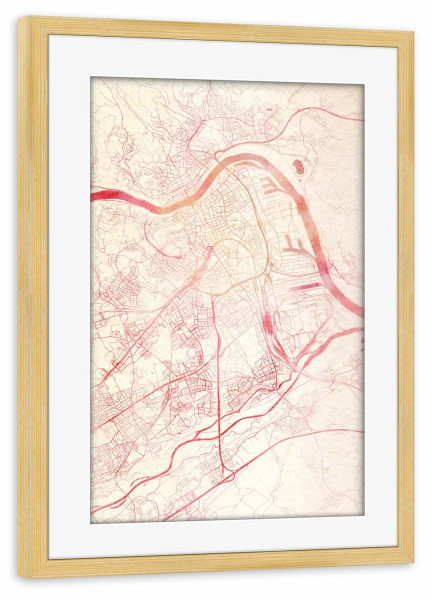 Poster mit Rahmen kiefer "Linz Österreich II" artboxONE - Städte,Reise - Städte,Stadtkarte,Wasserfarbe