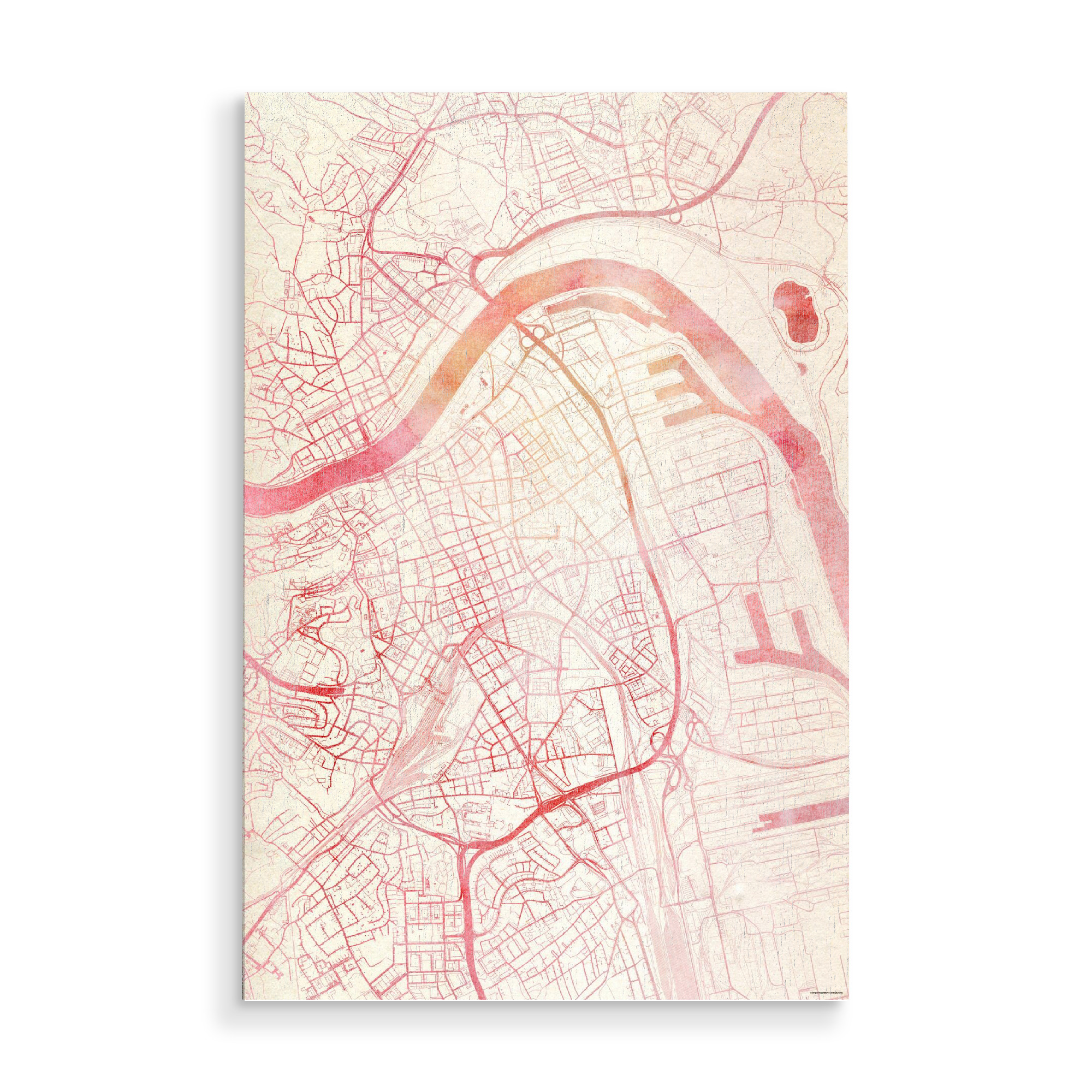 Holzbild "Linz Österreich I" artboxONE - Städte,Reise - Städte,Stadtkarte,Wasserfarbe