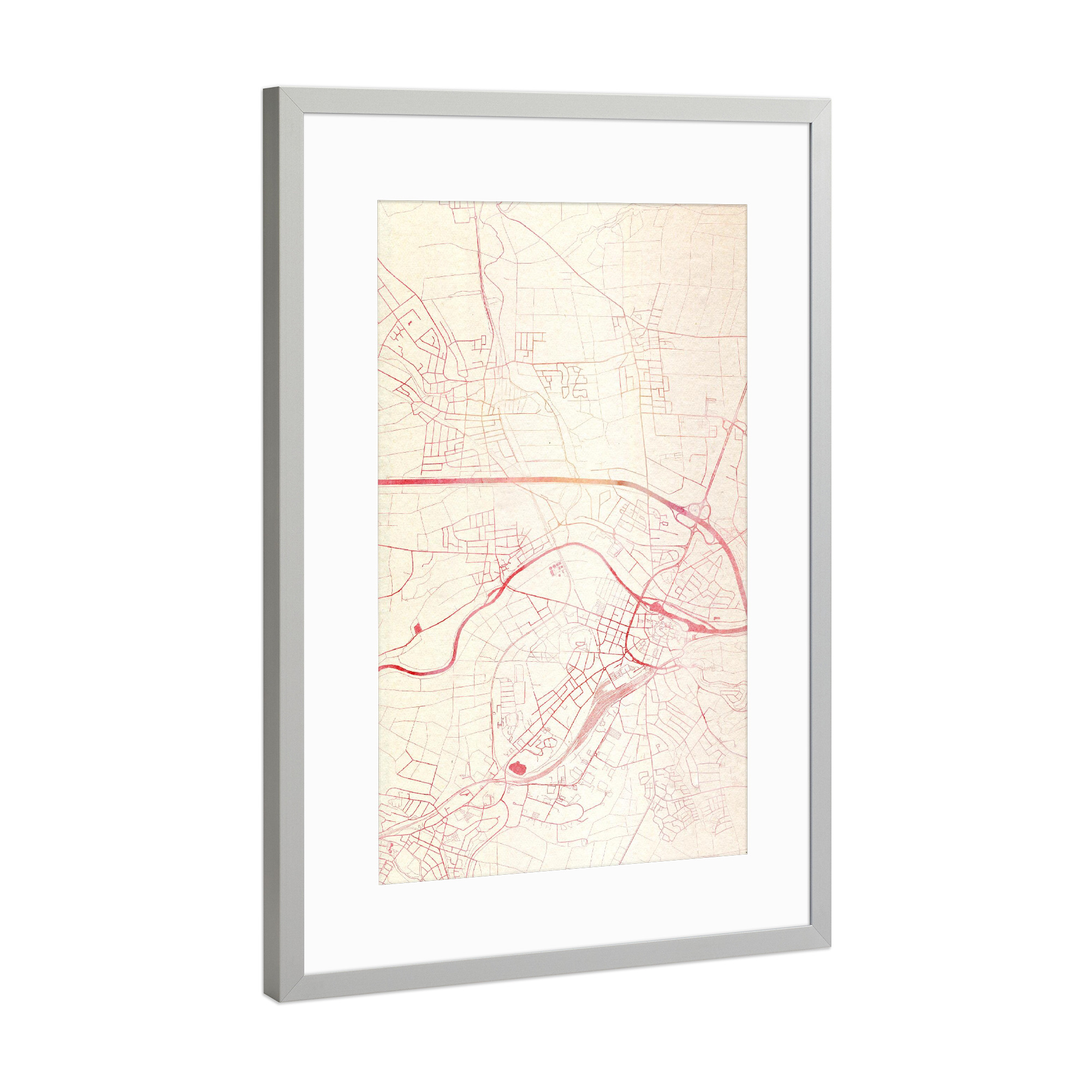 Poster mit Rahmen Silber "Limburg-an-der-Lahn Deutschland I" artboxONE - Städte,Reise - Städte,Stadtkarte,Wasserfarbe