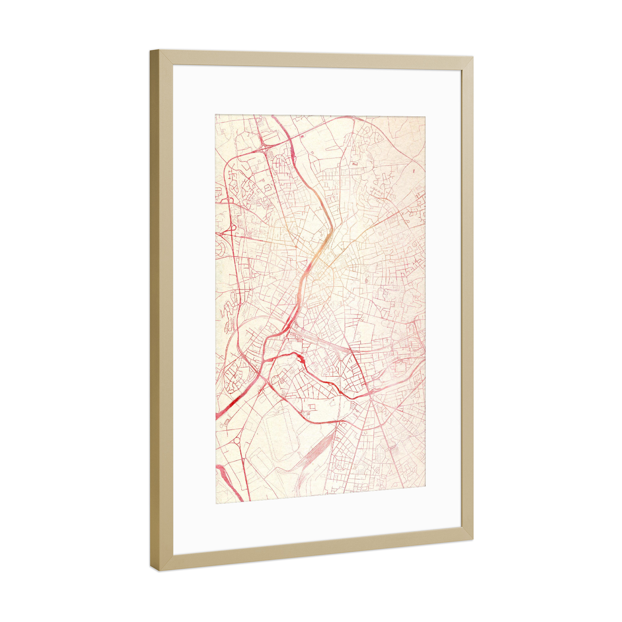 Poster mit Rahmen Gold "Le-Mans Frankreich I" artboxONE - Städte,Reise - Städte,Stadtkarte,Wasserfarbe