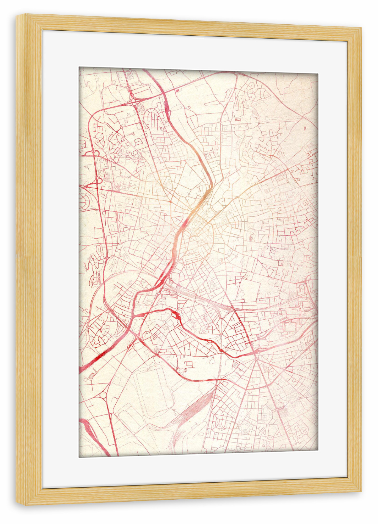 Poster mit Rahmen kiefer "Le-Mans Frankreich I" artboxONE - Städte,Reise - Städte,Stadtkarte,Wasserfarbe