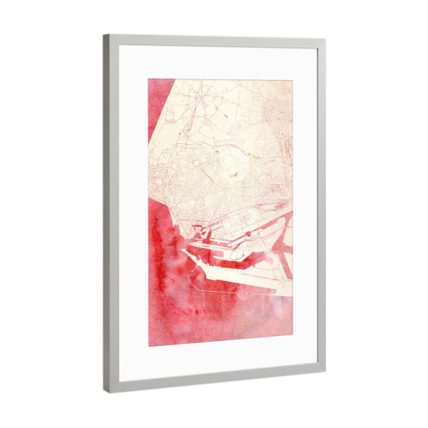 Poster mit Rahmen Silber "Le-Havre Frankreich I" artboxONE - Städte,Reise - Städte,Stadtkarte,Wasserfarbe