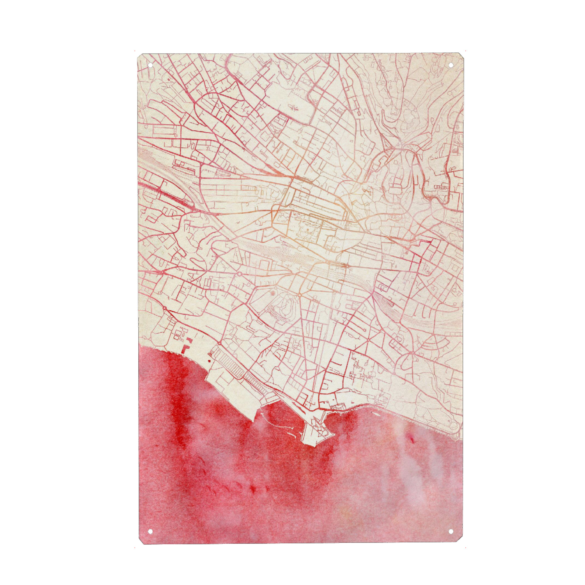 Holzbild "Lausanne Schweiz II" artboxONE - Städte,Reise - Städte,Stadtkarte,Wasserfarbe